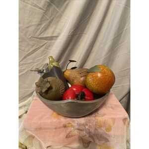 Vintage 5 Piece Wooden/Glass/ceramic‎ Vegetable & Fruit Set With Metal Bowl